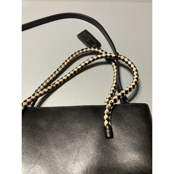 Etienne Aigner Black Leather Shoulder Bag W/ Woven Handles - Picture 2 of 8